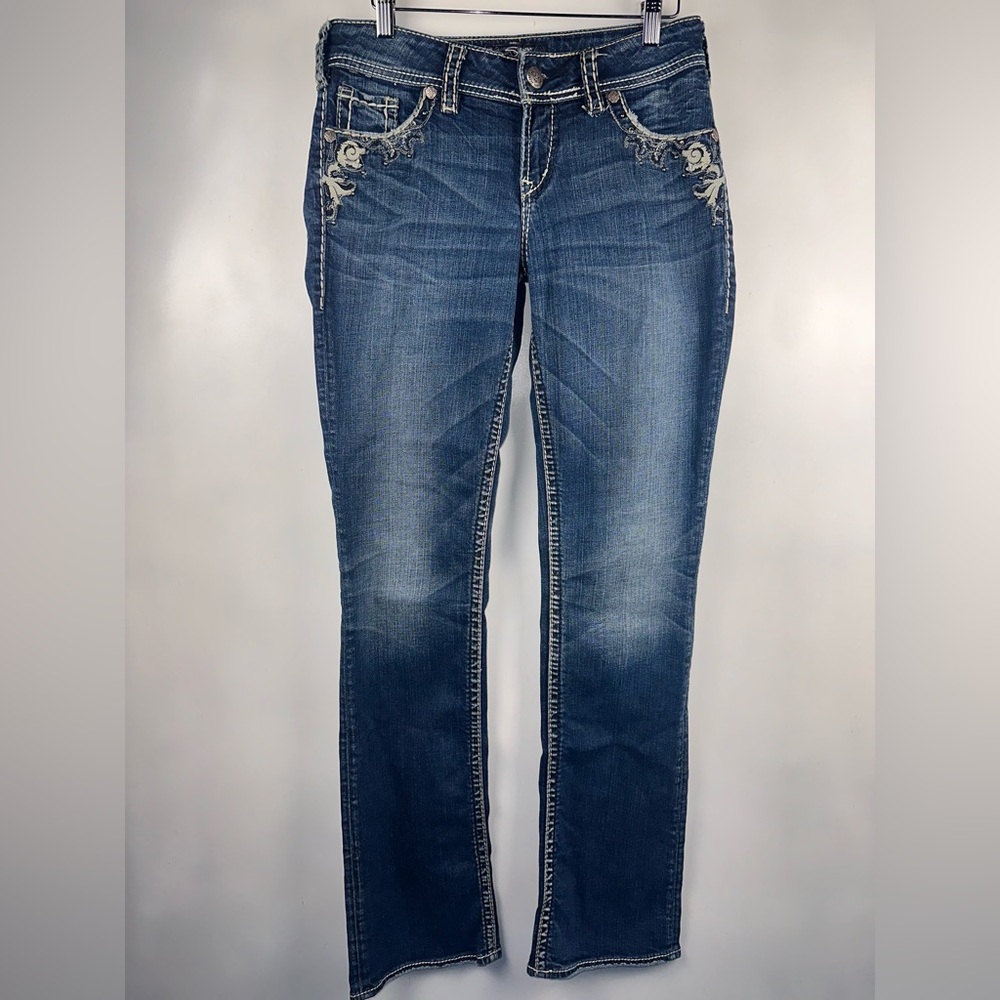 Silver Jeans‎ 27X33 Suki Bootcut Embellished Bling Flap Pockets Women's